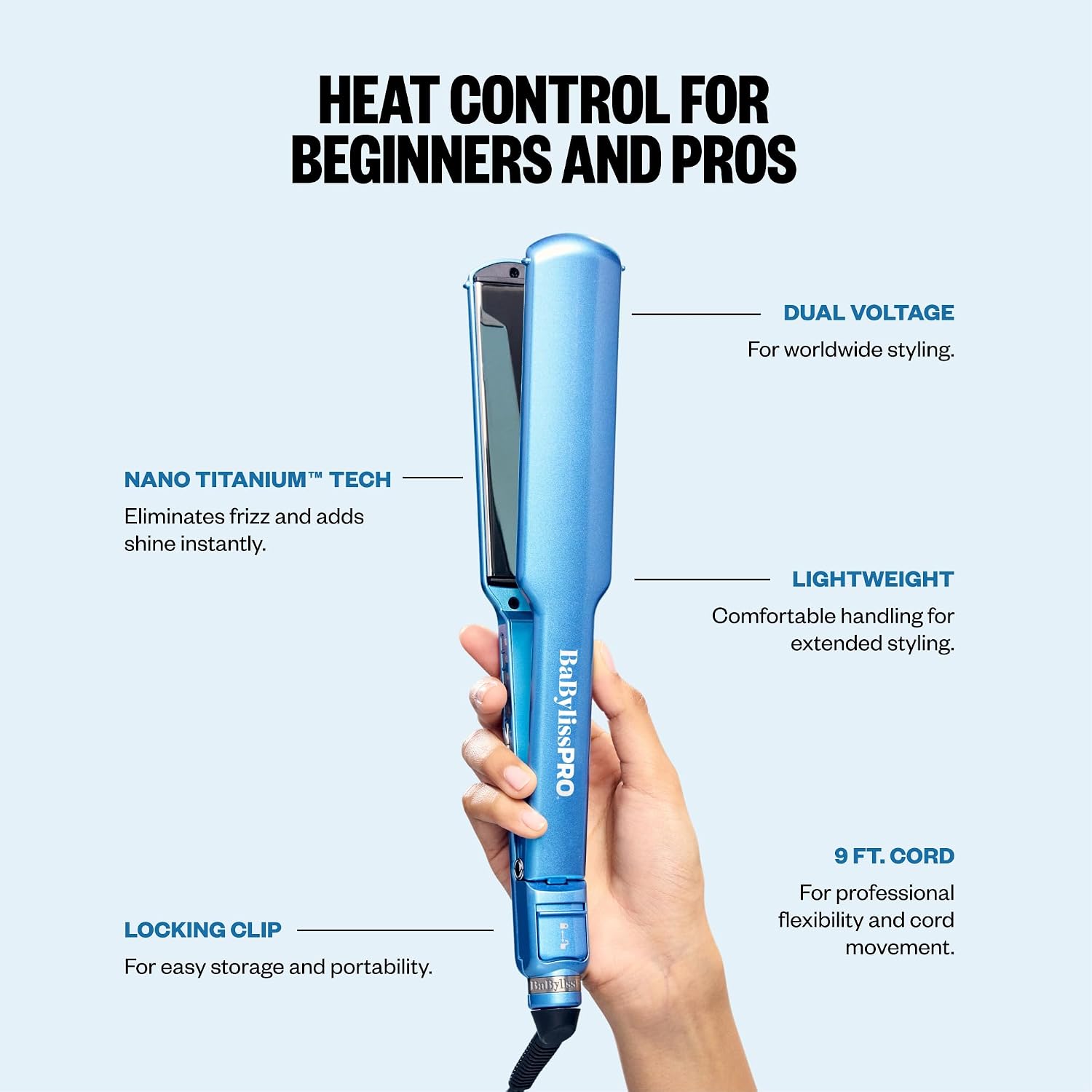 BaBylissPRO Nano Titanium Ultra-Thin Straightening Flat Iron - Blue - 1.5