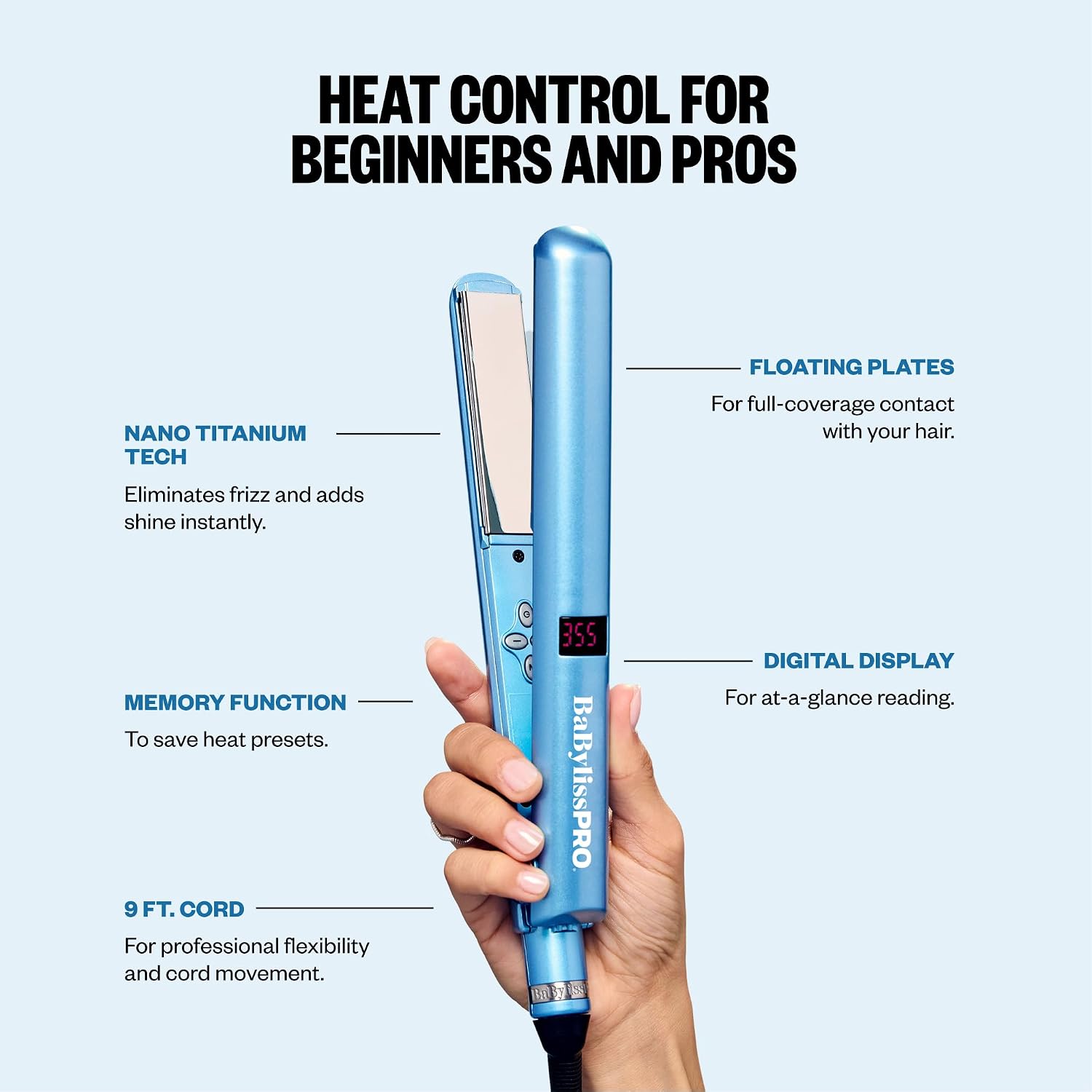 BaBylissPRO Nano Titanium 1" Digital Hair Straightener Flat Iron