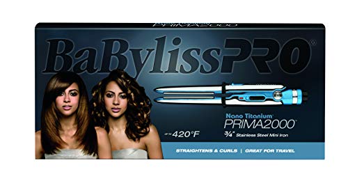 BaBylissPRO Nano Titanium Prima2000 Stainless Steel Mini Straightening Flat Iron - Blue - 0.75