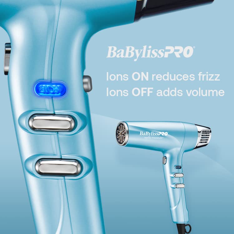 BaBylissPRO Nano Titanium Hair Dryer, Professional 1875-Watt Blow Dryer, Lightweight, Ionic Technology Dries Hair Faster with Less Frizz