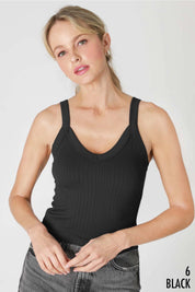 Niki Biki Deep V Neck Rib Top Black