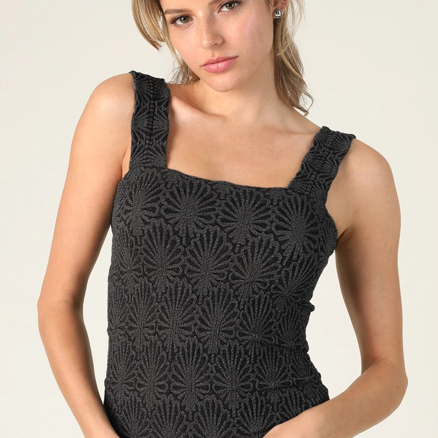 Niki Biki Lace Textured Square Top Black
