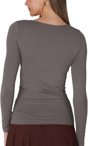 Niki Biki Long Sleeve Crew Neck Top Gray