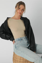 Niki Biki 3/4 Sleeve Crew Neck Top Stone