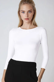 Niki Biki 3/4 Sleeve Crew Neck Top White